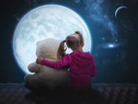 Girl with Teddy and the Moon