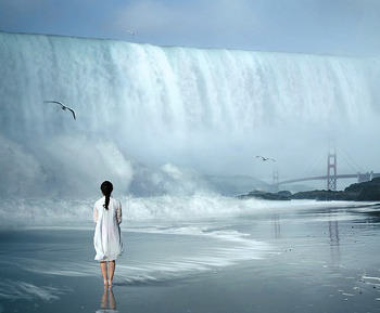 Lady by Waterfall